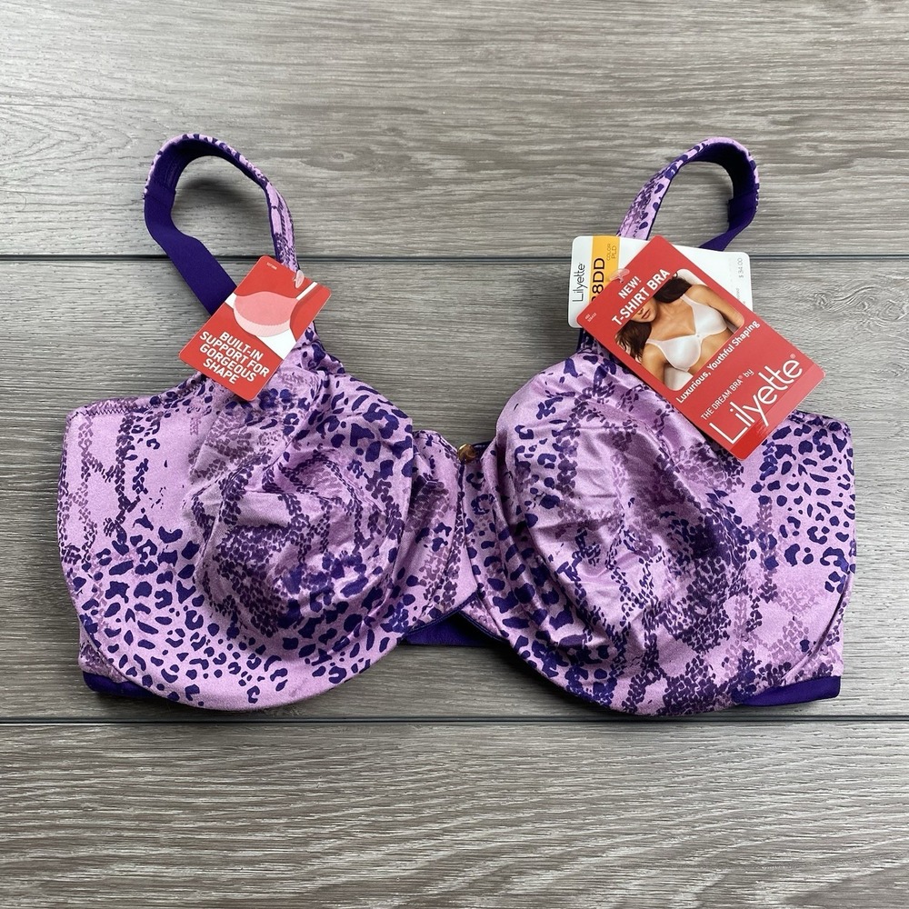 Lilyette Women's T-Shirt Bra Purple Leopard 38DD New
